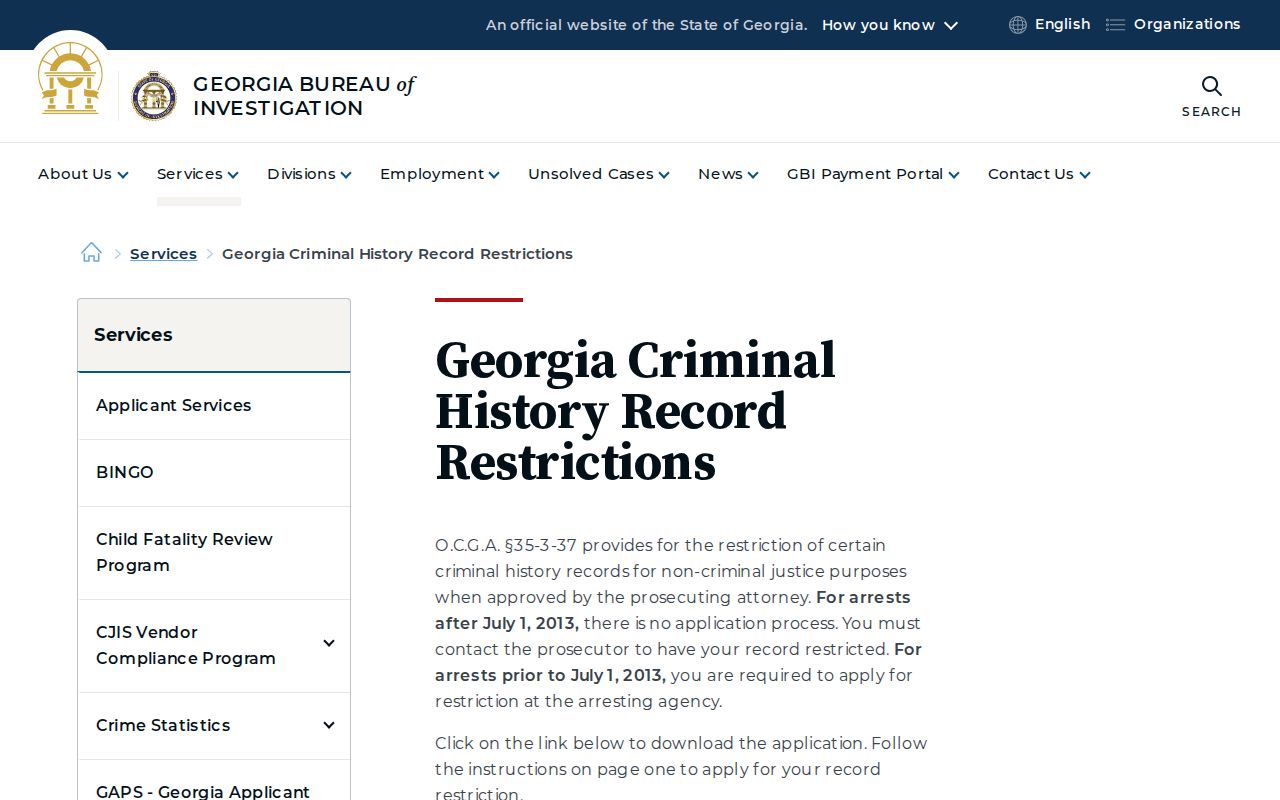 Marion County criminal history Georgia record restriction guidance